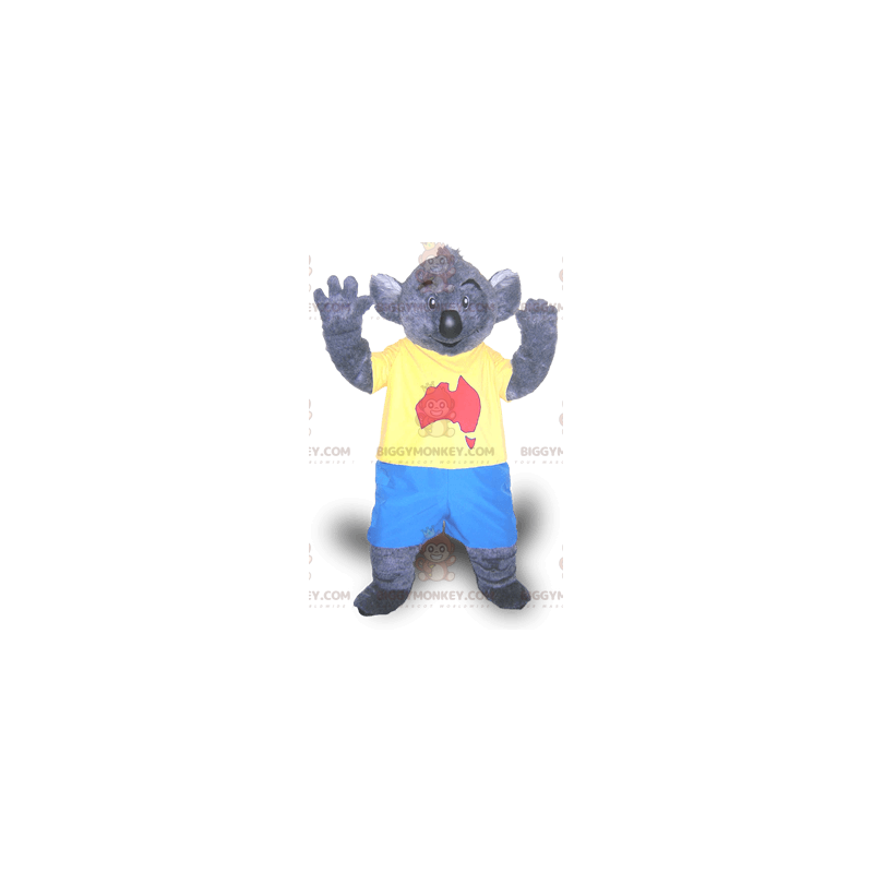 BIGGYMONKEY™ Mascot Costume of Gray Koala in Blue and Yellow BIGGYMONKEY™ Mascot Costume of Gray Koala in Blue and Yellow
