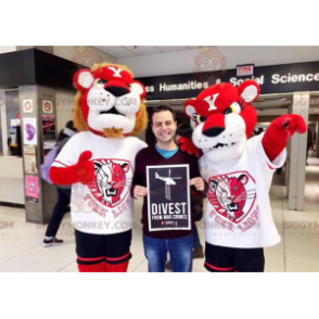 2 BIGGYMONKEY™s red and white lion and lioness mascots -