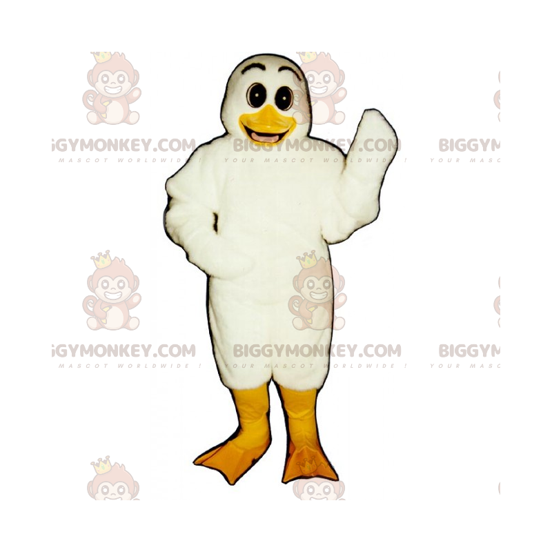 Kostým s usměvavou bílou kachnou BIGGYMONKEY™ maskota –