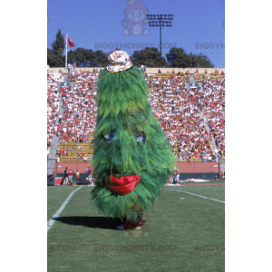 Fantasia de mascote gigante de árvore de Natal verde e vermelha
