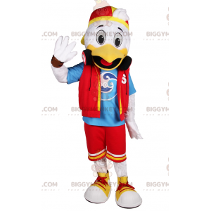 White Chick BIGGYMONKEY™ Mascot Costume In Teen Outfit -