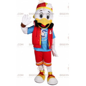 Witte chick BIGGYMONKEY™ mascottekostuum in tieneroutfit -