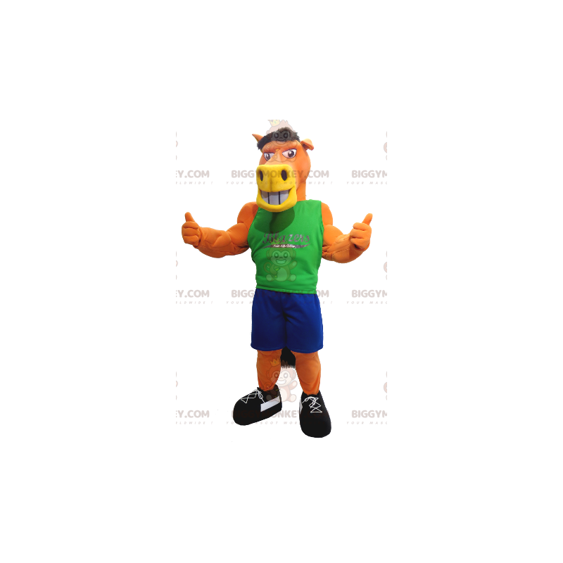 Costume de mascotte BIGGYMONKEY™ de cheval orange avec une Costume de mascotte BIGGYMONKEY™ de cheval orange avec une