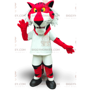 BIGGYMONKEY™ maskotkostume Rød og hvid tiger med gule øjne - Tigermasker - BIGGYMONKEY_02051 - BiggyMonkey.com