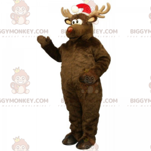 Reindeer BIGGYMONKEY™ Mascot Costume with Santa Hat -
