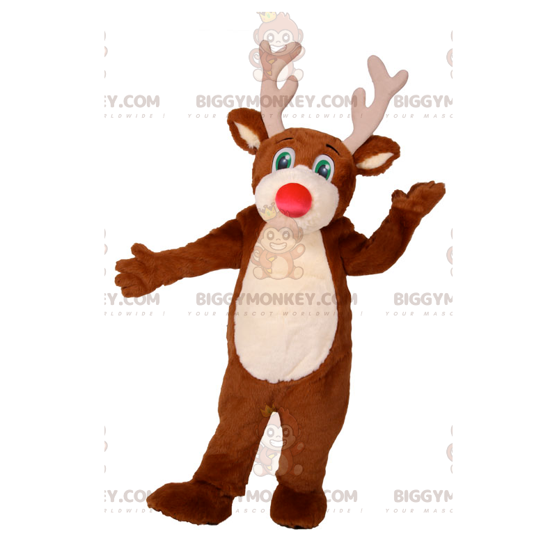 BIGGYMONKEY™ Rendiermascottekostuum met rode neus en groene BIGGYMONKEY™ Rendiermascottekostuum met rode neus en groene