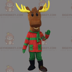 BIGGYMONKEY™ Vánoční kostým maskota soba v zeleném a červeném