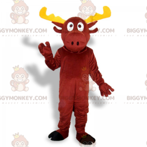 BIGGYMONKEY™ Mascot Costume Red Reindeer with Yellow Antlers -