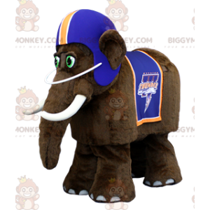 Brun Mammoth BIGGYMONKEY™ maskotdräkt med blå hjälm - Djurmaskot saknas - BIGGYMONKEY_02052 - BiggyMonkey.com