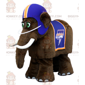 Brun Mammoth BIGGYMONKEY™ maskotkostume med blå hjelm - Mangler af dyre-maskoter - BIGGYMONKEY_02052 - BiggyMonkey.com