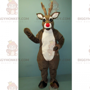 BIGGYMONKEY™ Reindeer Mascot Costume with Red Nose and White