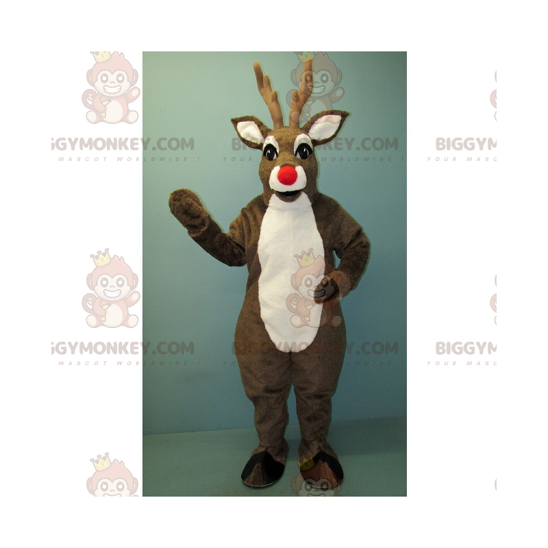 Disfraz de mascota de reno BIGGYMONKEY™ con nariz roja y Disfraz de mascota de reno BIGGYMONKEY™ con nariz roja y