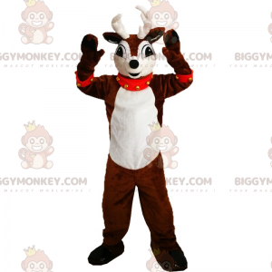 BIGGYMONKEY™ Rentier-Maskottchen-Kostüm mit rotem Glockenkragen