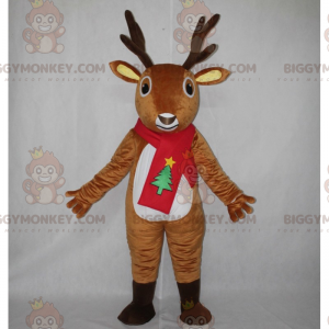 Reindeer BIGGYMONKEY™ Mascot Costume with Christmas Scarf -
