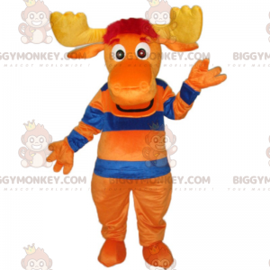 Reindeer BIGGYMONKEY™ Mascot Costume with Striped Sweater -