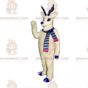 Blue Nosed White Reindeer BIGGYMONKEY™ Mascot Costume -