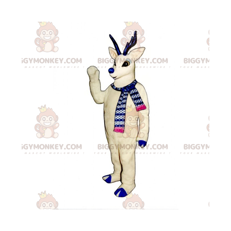 Kostium maskotka niebieskonosy biały renifer BIGGYMONKEY™ - Kostium maskotka niebieskonosy biały renifer BIGGYMONKEY™ -