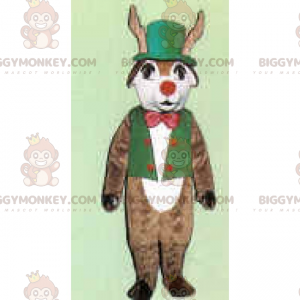 BIGGYMONKEY™ Reindeer Mascot Costume in Green Outfit and Red