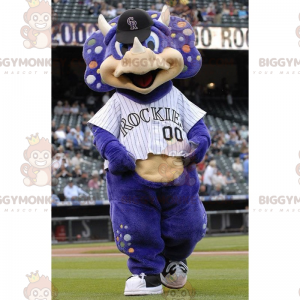 BIGGYMONKEY™ Maskottchenkostüm Lila Nashorn in Sportbekleidung