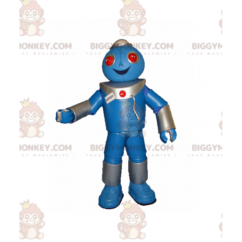 Fantasia de mascote BIGGYMONKEY™ Robô Azul Olhos Vermelhos – Fantasia de mascote BIGGYMONKEY™ Robô Azul Olhos Vermelhos –
