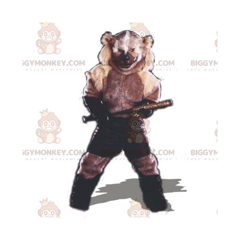 Costume de mascotte BIGGYMONKEY™ de rongeur en short avec batte Costume de mascotte BIGGYMONKEY™ de rongeur en short avec batte