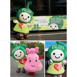 2 mascote de personagens de mangá verde e rosa do BIGGYMONKEY™