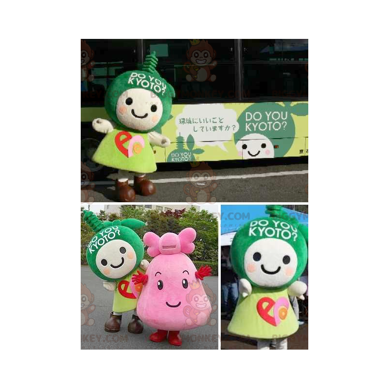 2 BIGGYMONKEY's mascotte van groene en roze mangakarakters - 2 BIGGYMONKEY's mascotte van groene en roze mangakarakters -