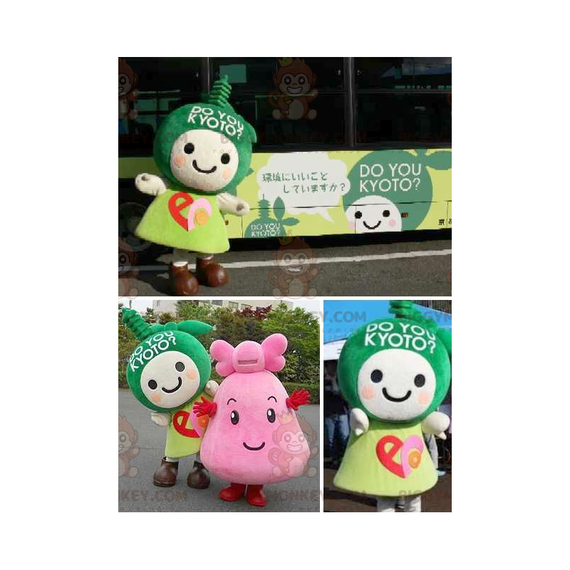 2 BIGGYMONKEY™s mascot of green and pink manga characters -