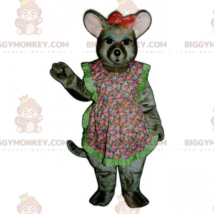 Mouse BIGGYMONKEY™ Mascot Costume with Floral Apron and Bow –