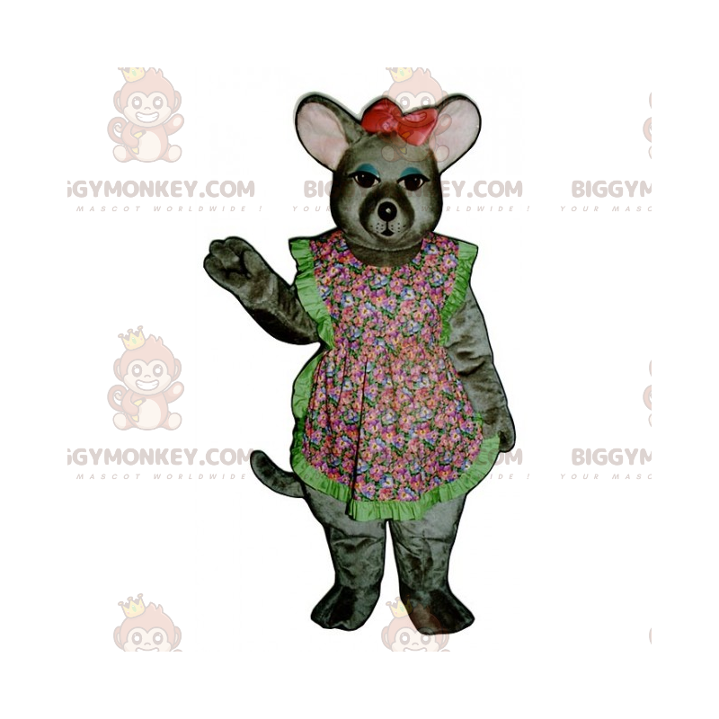 Muis BIGGYMONKEY™ mascottekostuum met bloemenschort en strik - Muis BIGGYMONKEY™ mascottekostuum met bloemenschort en strik -