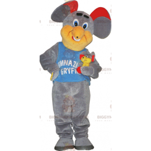 Kostium maskotki szarej myszy, czerwone ucho BIGGYMONKEY™ -