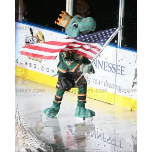 Green Turtle BIGGYMONKEY™ Mascot Costume with Crown and Hockey