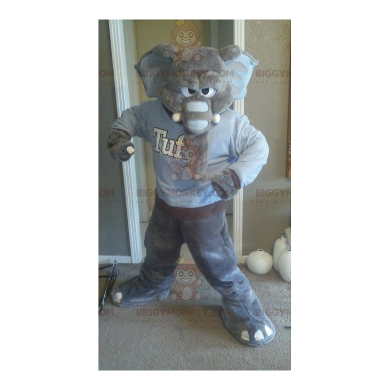  Costume da mascotte BIGGYMONKEY™ con elefante grigio dall'aspetto feroce - Mascotte di elefanti - BiggyMonkey.com
