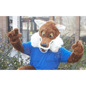 Costume mascotte BIGGYMONKEY™ volpe bianca e marrone peloso -