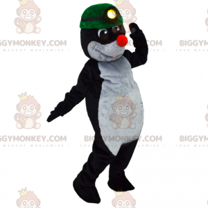 Disfraz de mascota topo BIGGYMONKEY™ con casco de minero verde