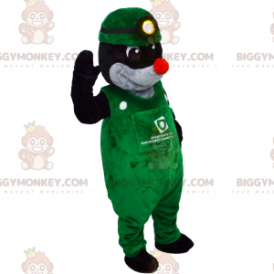 Mole BIGGYMONKEY™ Maskottchenkostüm mit grünem Overall -