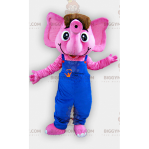 BIGGYMONKEY™ Pink Elephant Mascot Costume With Blue Overalls -