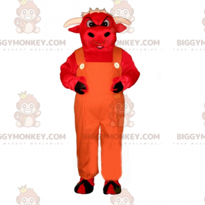 Red Bull In Overalls BIGGYMONKEY™ maskotkostume - Ko-maskoter - BIGGYMONKEY_016952 - BiggyMonkey.com