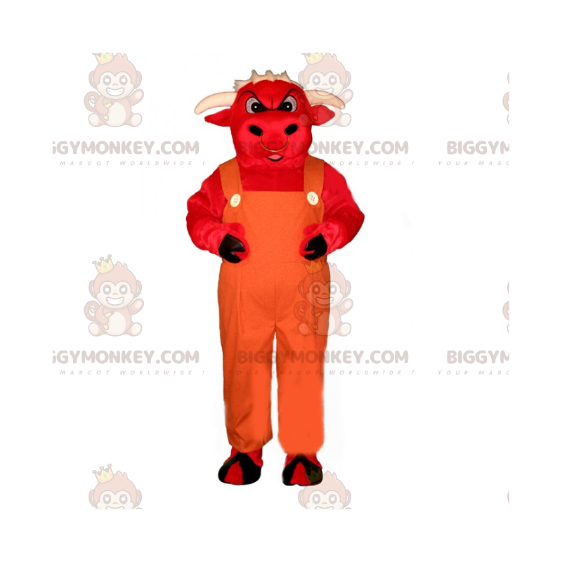 Red Bull In Overalls BIGGYMONKEY™ maskottiasu - Lehmän maskotit - BIGGYMONKEY_016952 - BiggyMonkey.com