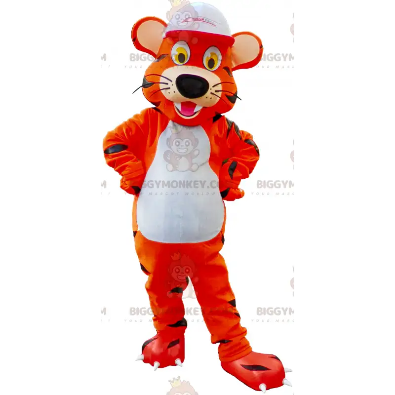 Tiger BIGGYMONKEY™ Mascot Costume with White Cap - Tiger BIGGYMONKEY™ Mascot Costume with White Cap -