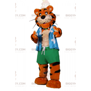 Tiger BIGGYMONKEY™ Mascot Costume with Beach Outfit -
