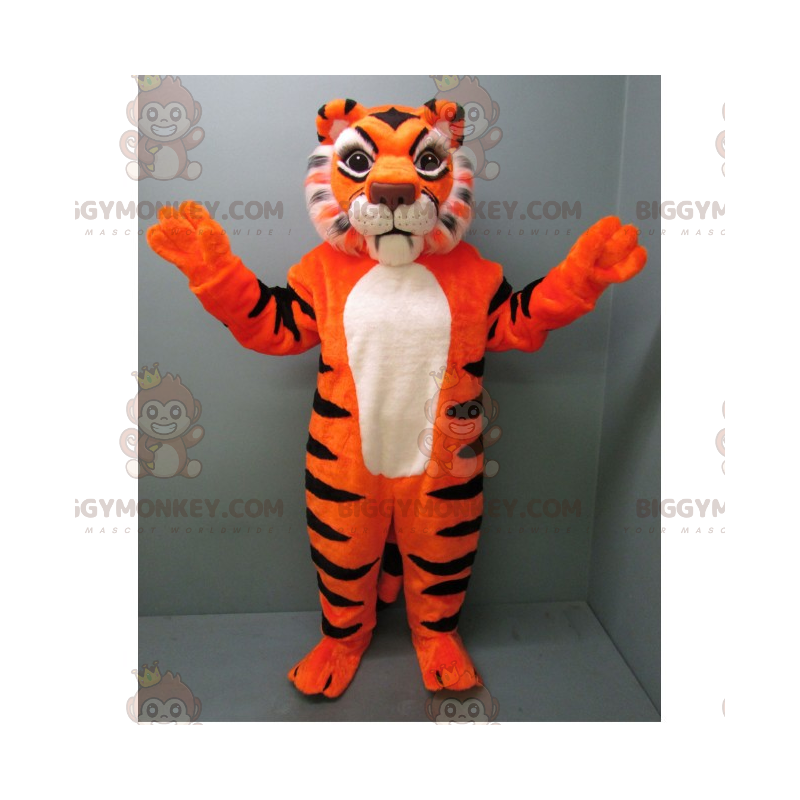 BIGGYMONKEY™ Orange Tiger Hvid Bellied Mascot Kostume - BIGGYMONKEY™ Orange Tiger Hvid Bellied Mascot Kostume -