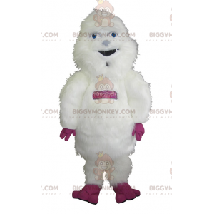BIGGYMONKEY™ Big Furry White and Pink Yeti maskottiasu -