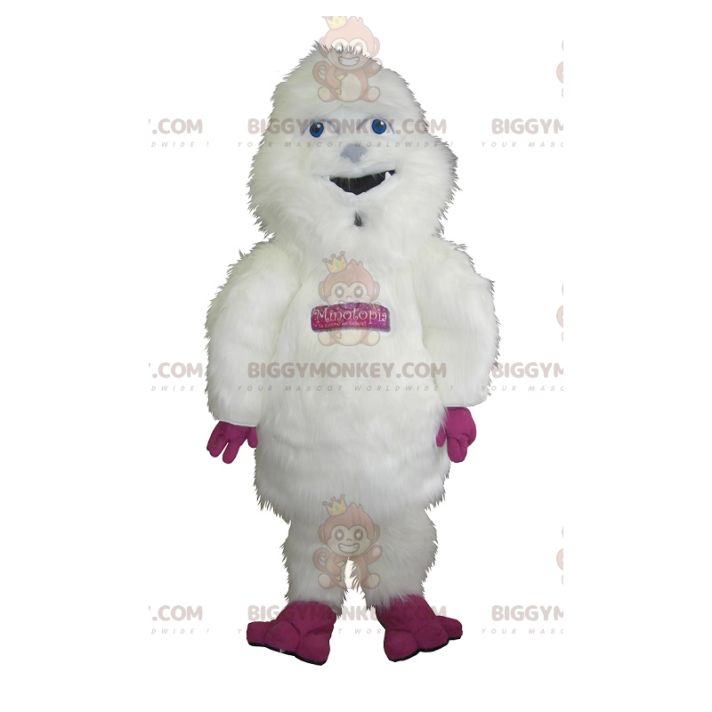 BIGGYMONKEY™ Big Furry White und Pink Yeti-Maskottchen-Kostüm -
