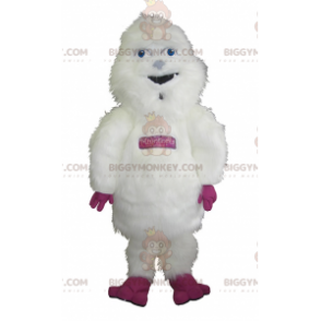 BIGGYMONKEY™ store lodne hvide og lyserøde Yeti-maskotkostume -