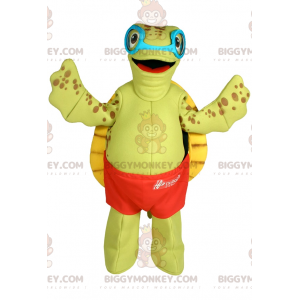 Turtle BIGGYMONKEY™ mascottekostuum met badpak en bril -
