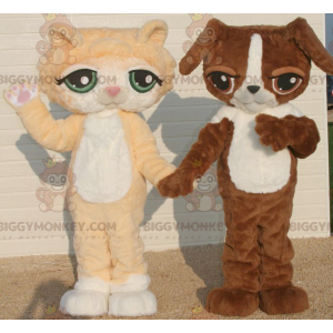 2 BIGGYMONKEY™s maskot en orange och vit katt och en brun och