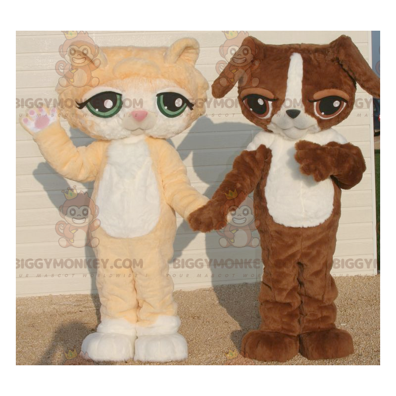 2 BIGGYMONKEY™s maskot en orange och vit katt och en brun och