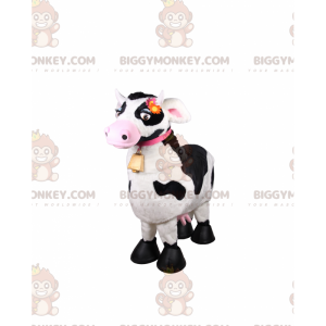 Cow BIGGYMONKEY™ Mascot Costume with Pink Collar and Bell -