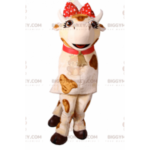 Kostým maskota Cow BIGGYMONKEY™ s červenou mašlí a zvonkem - Krávy maskoti - BIGGYMONKEY_017011 - BiggyMonkey.com